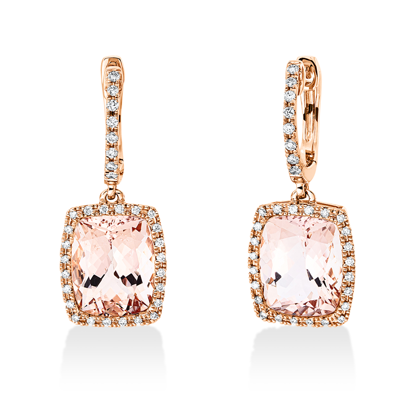 Ohrschmuck mit Morganit  aus 750/-18 Karat Rotgold mit 64 Diamanten 0