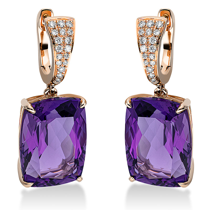 Ohrschmuck mit Amethyst  aus 750/-18 Karat Rotgold mit 34 Diamanten 0