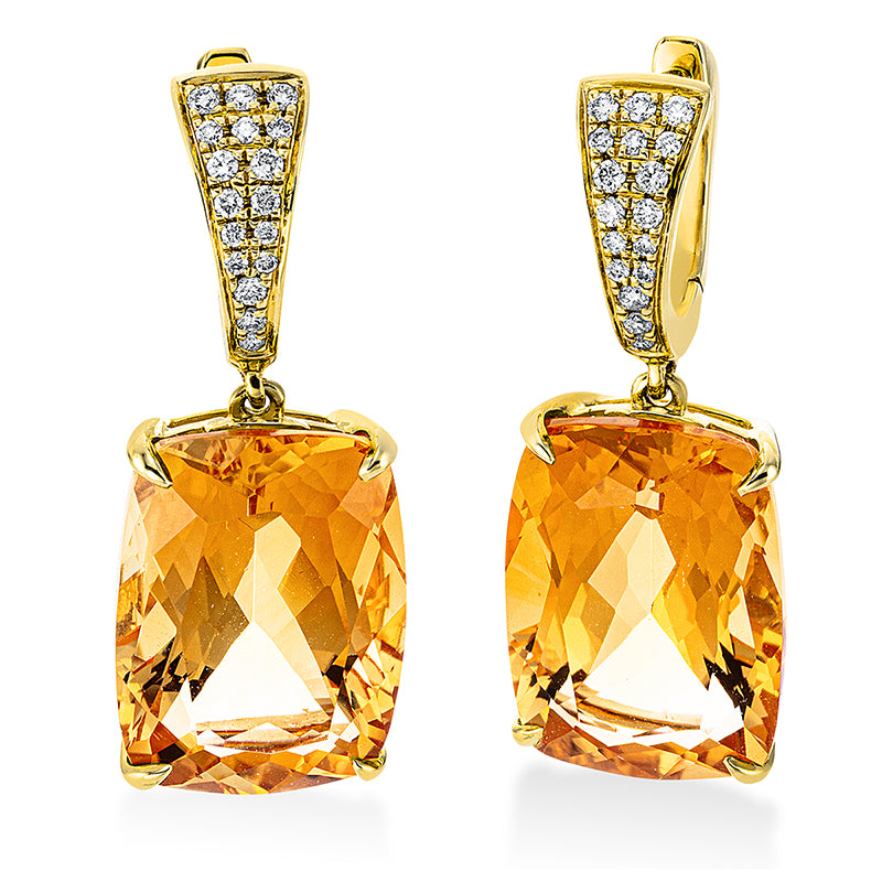 Ohrschmuck mit Citrin  aus 750/-18 Karat Gelbgold mit 34 Diamanten 0