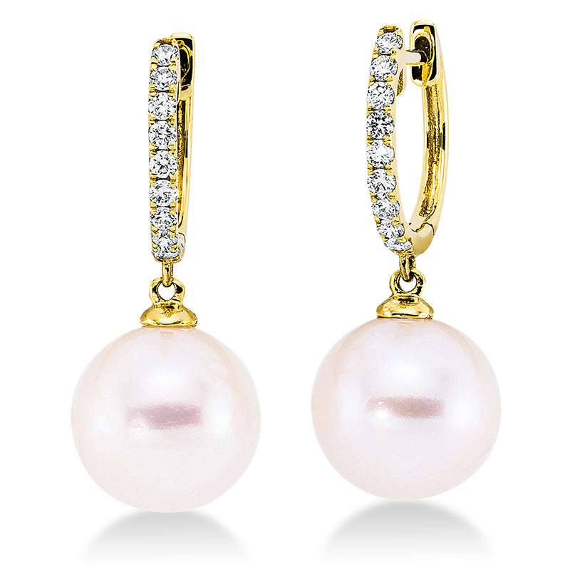 Creolen   mit Süßwasserp aus 750/-18 Karat Gelbgold mit 18 Diamanten 0