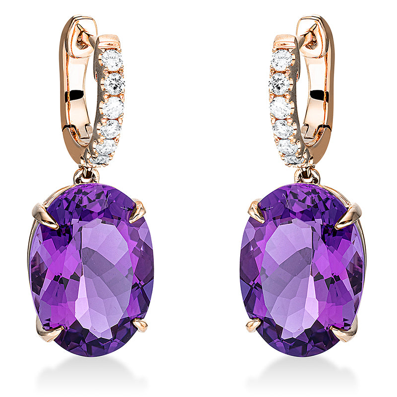 Ohrschmuck mit Amethyst  aus 750/-18 Karat Rotgold mit 14 Diamanten 0