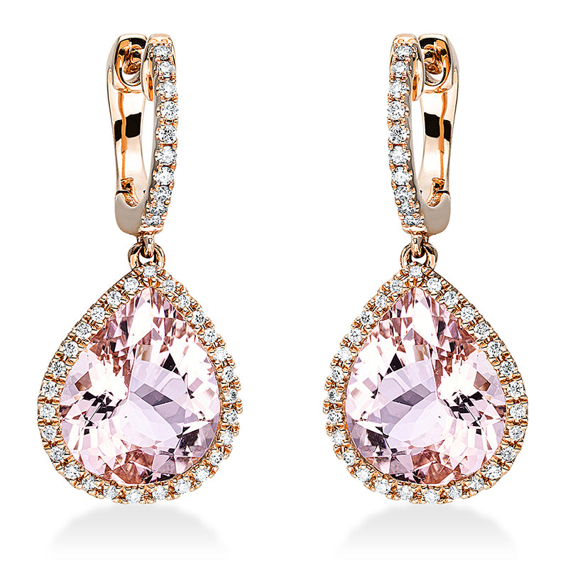 Ohrschmuck mit Morganit  aus 750/-18 Karat Rotgold mit 76 Diamanten 0