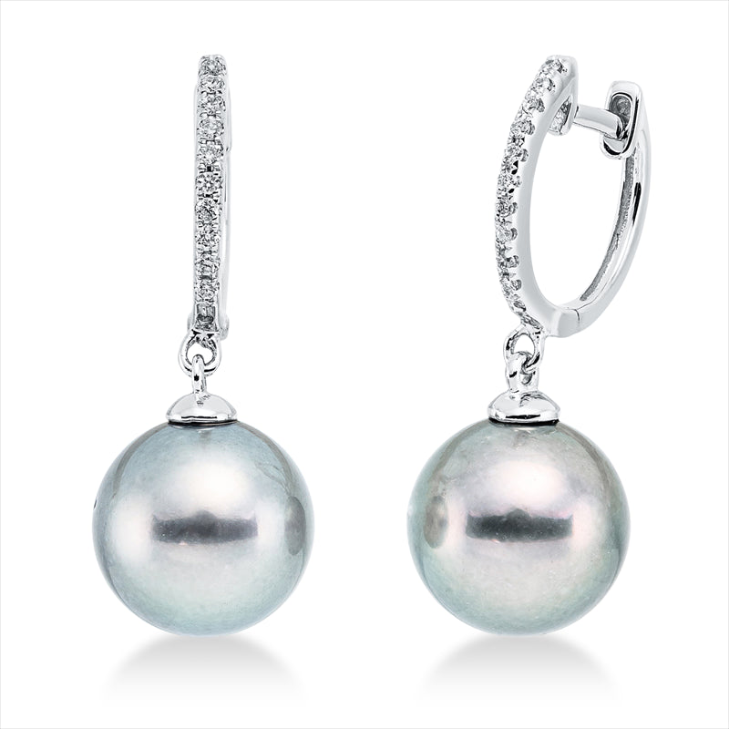 Creolen   mit Tahiti aus 750/-18 Karat Weißgold mit 20 Diamanten 0