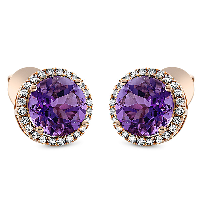 Ohrstecker mit Amethyst  aus 750/-18 Karat Rotgold mit 48 Diamanten 0