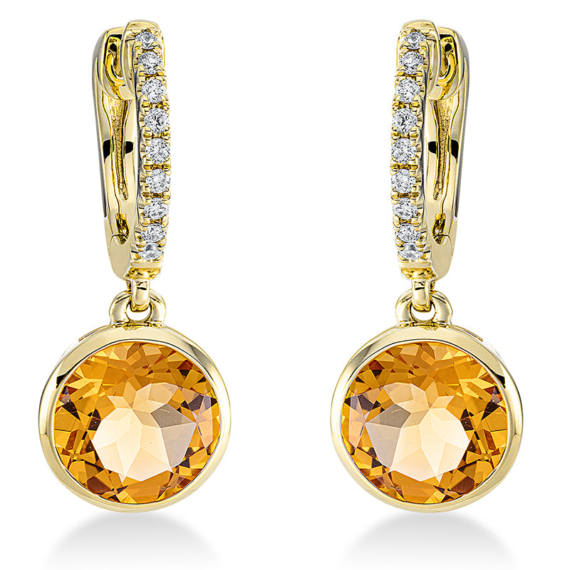 Ohrschmuck mit Citrin  aus 750/-18 Karat Gelbgold mit 18 Diamanten 0