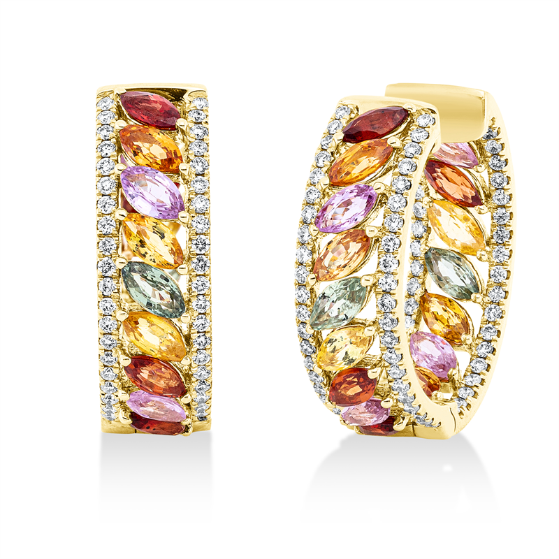 Creolen mit Saphir  aus 750/-18 Karat Gelbgold mit 160 Diamanten 0