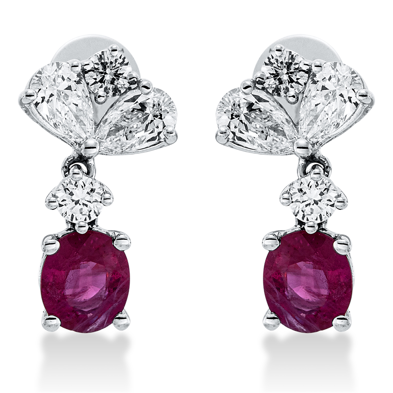 Ohrschmuck mit Rubin  aus 585/-14 Karat Weißgold mit 8 Diamanten 1