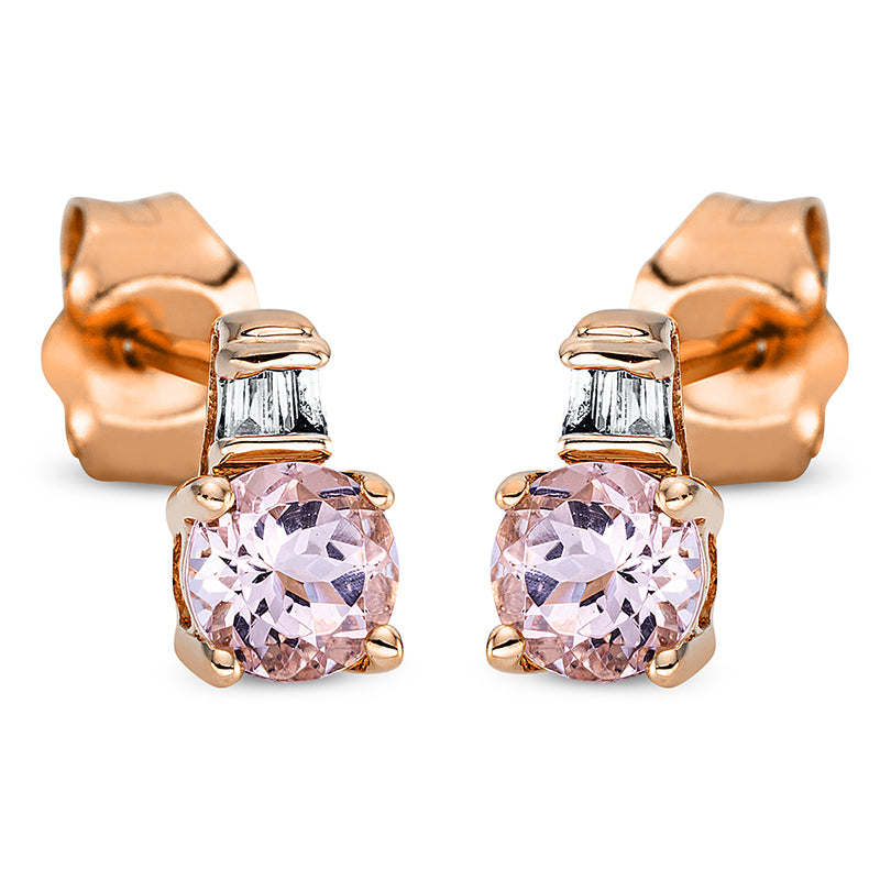 Ohrstecker mit Morganit  aus 750/-18 Karat Rotgold mit 4 Diamanten 0