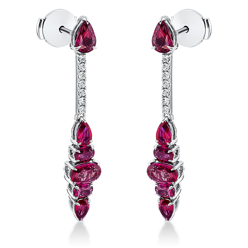 Ohrschmuck mit Rubin  aus 750/-18 Karat Weißgold mit 14 Diamanten 0