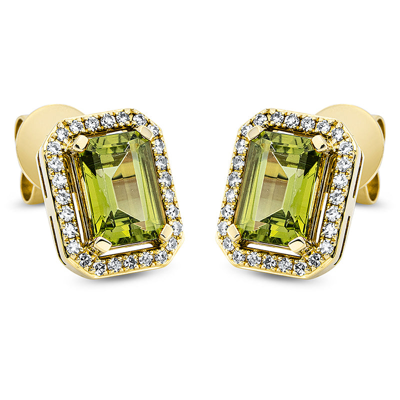 Ohrstecker mit Peridot  aus 750/-18 Karat Gelbgold mit 54 Diamanten 0