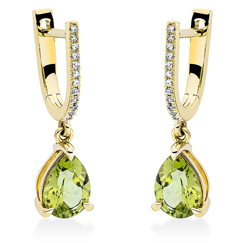 Ohrschmuck mit Peridot  aus 750/-18 Karat Gelbgold mit 24 Diamanten 0