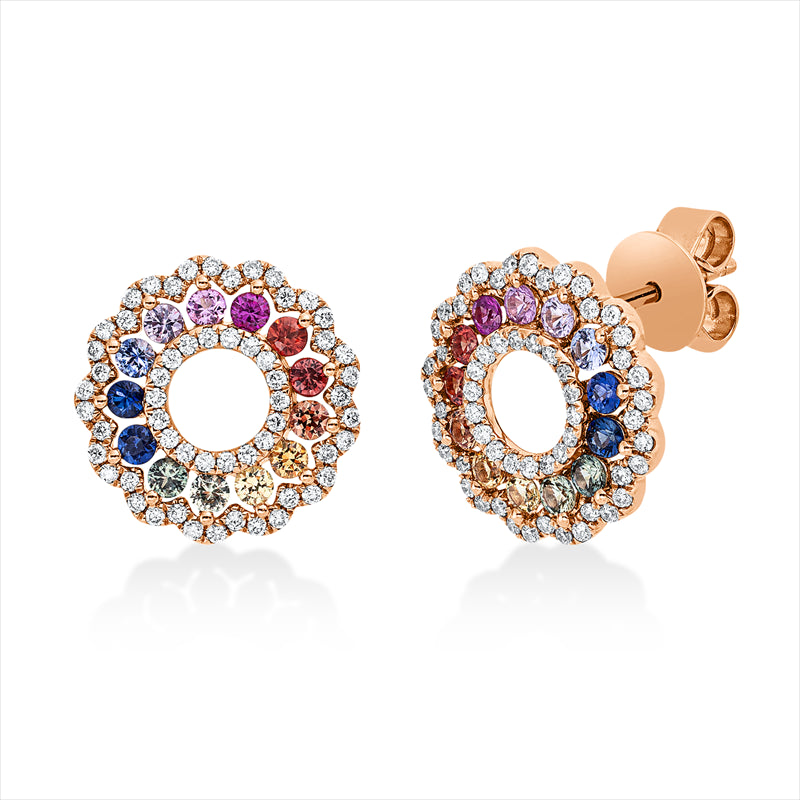 Ohrstecker mit Saphir  aus 750/-18 Karat Rotgold mit 114 Diamanten 0
