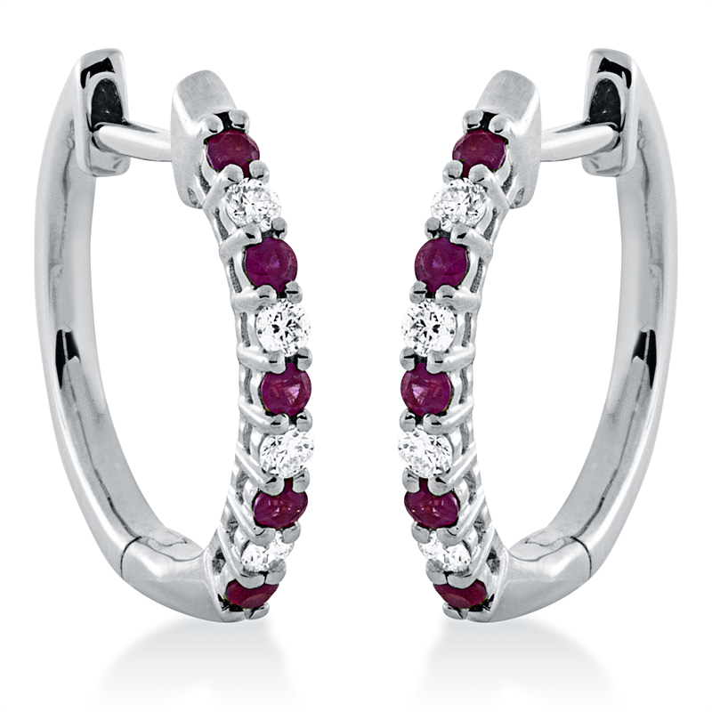 Creolen mit Rubin  aus 750/-18 Karat Weißgold mit 8 Diamanten 0