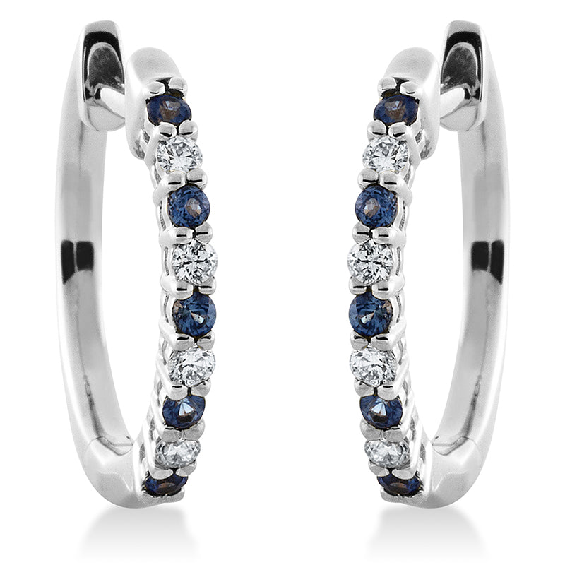 Creolen mit Saphir  aus 750/-18 Karat Weißgold mit 8 Diamanten 0