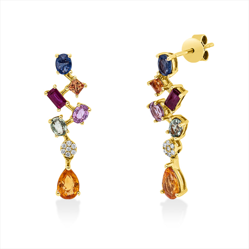 Ohrschmuck mit Saphir  aus 750/-18 Karat Gelbgold mit 14 Diamanten 0