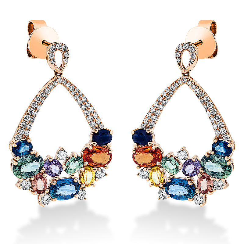 Ohrschmuck mit Saphir  aus 750/-18 Karat Rotgold mit 98 Diamanten 0