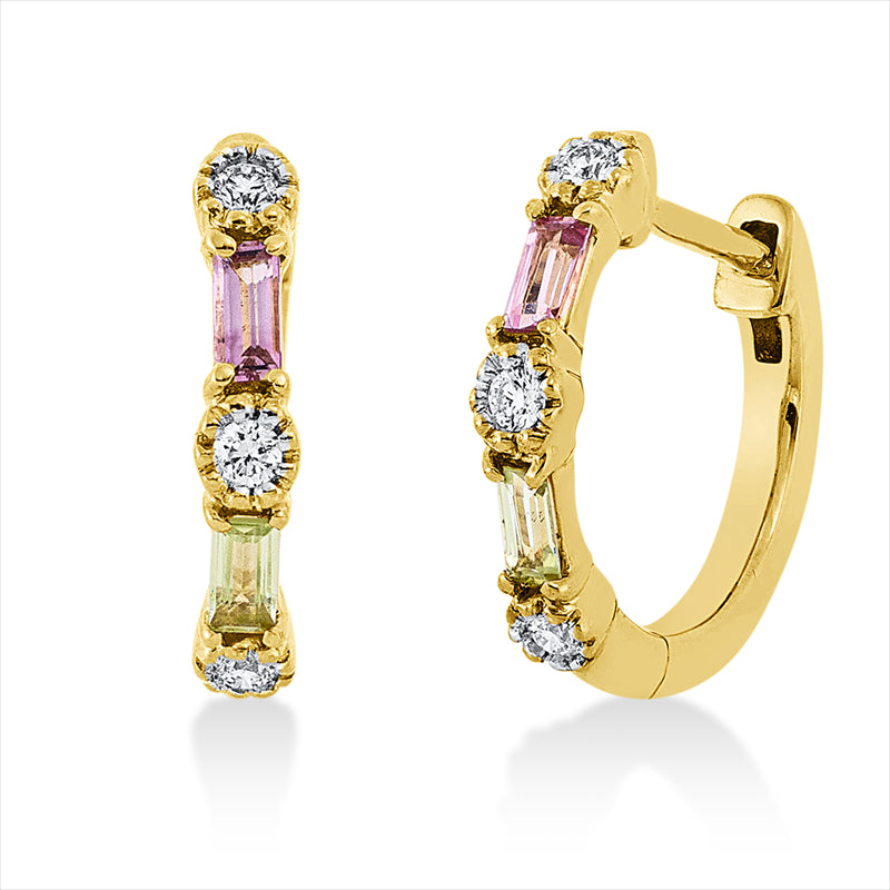 Creolen mit Peridot  aus 750/-18 Karat Gelbgold mit 6 Diamanten 0