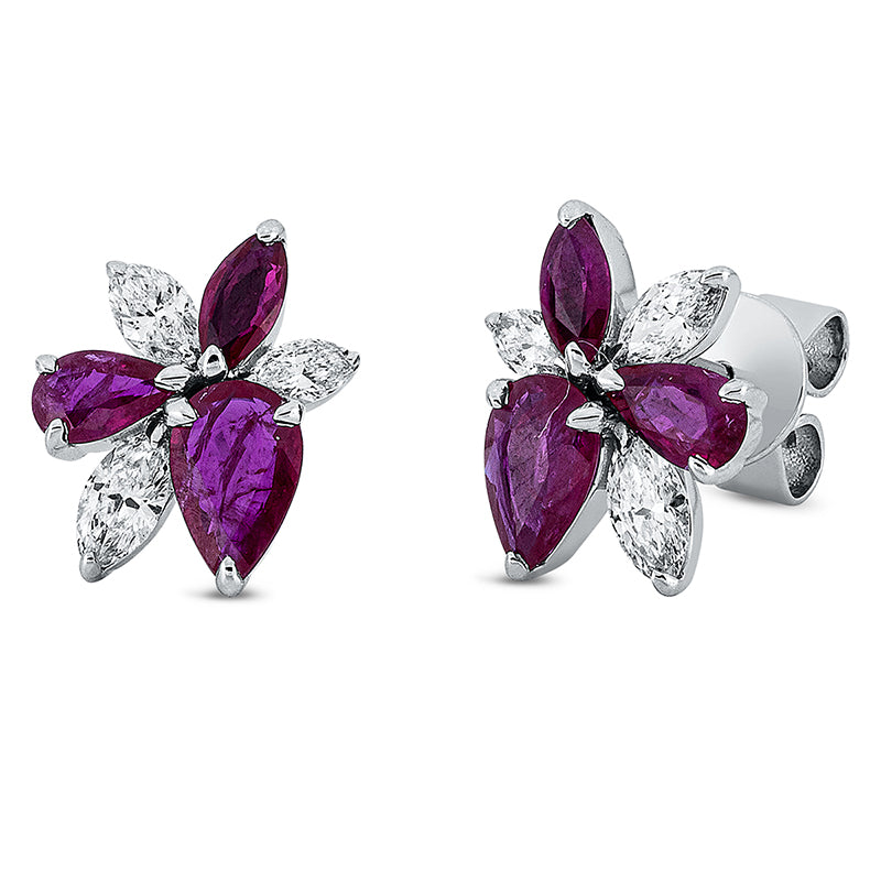 Ohrstecker mit Rubin  aus 750/-18 Karat Weißgold mit 6 Diamanten 0