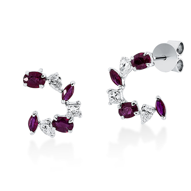 Ohrstecker mit Rubin  aus 750/-18 Karat Weißgold mit 6 Diamanten 0