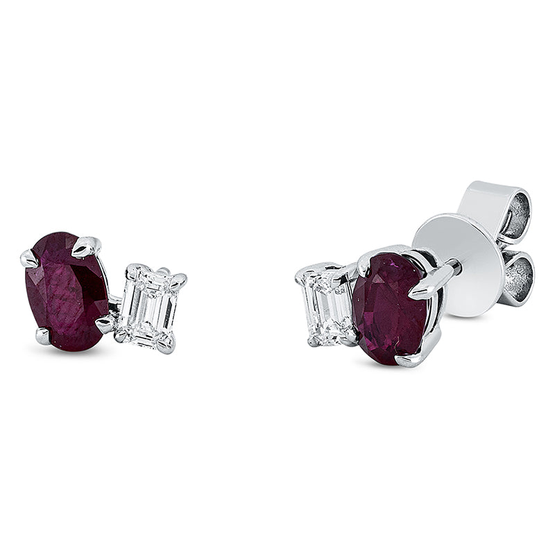 Ohrstecker mit Rubin  aus 750/-18 Karat Weißgold mit 2 Diamanten 0