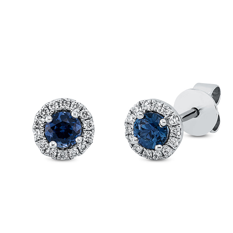 Ohrstecker mit Saphir  aus 750/-18 Karat Weißgold mit 28 Diamanten 0