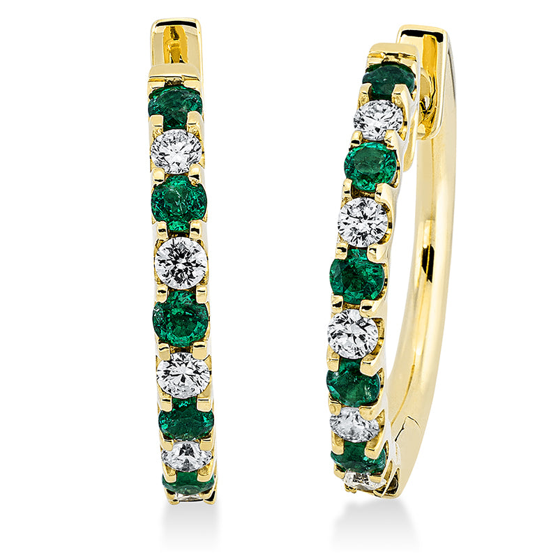 Creolen mit Smaragd  aus 750/-18 Karat Gelbgold mit 10 Diamanten 0
