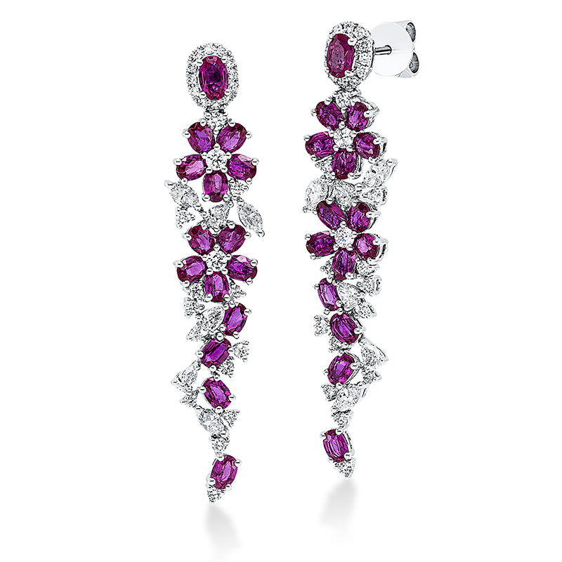 Ohrschmuck mit Rubin  aus 750/-18 Karat Weißgold mit 66 Diamanten 1