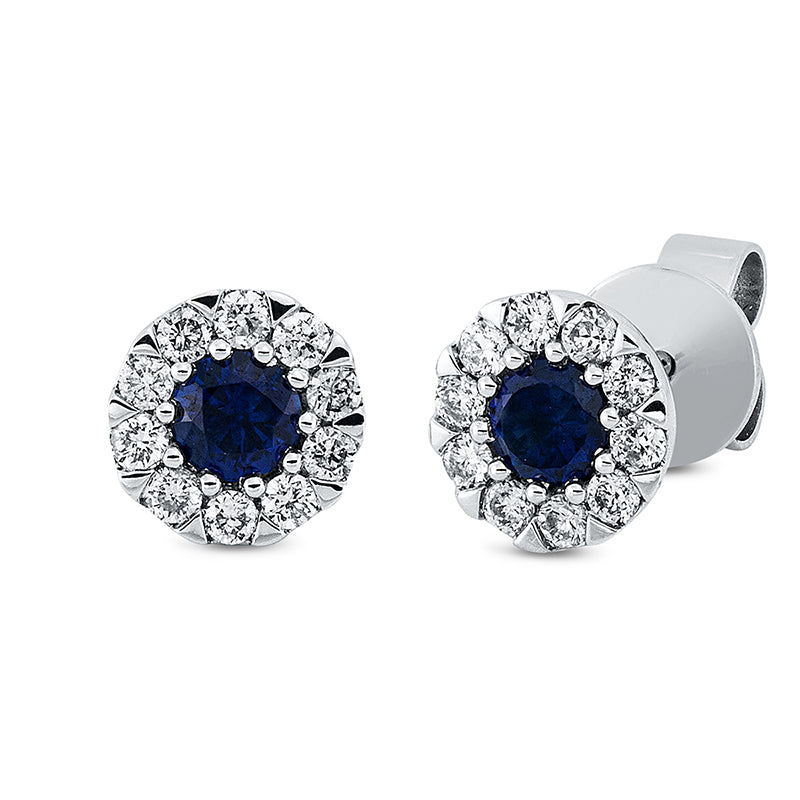 Ohrstecker mit Saphir  aus 750/-18 Karat Weißgold mit 20 Diamanten 0