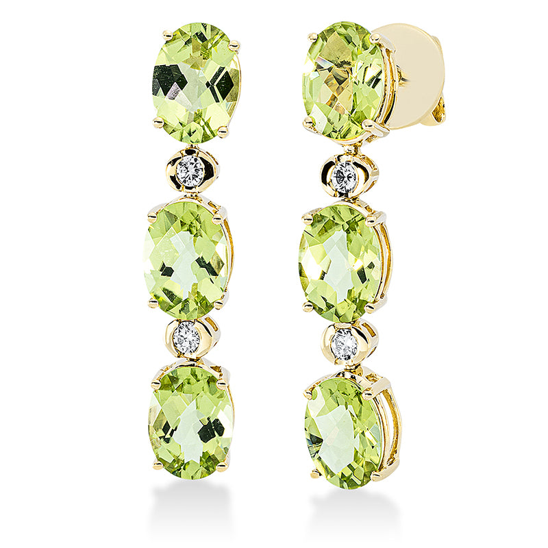 Ohrschmuck mit Peridot  aus 750/-18 Karat Gelbgold mit 4 Diamanten 0