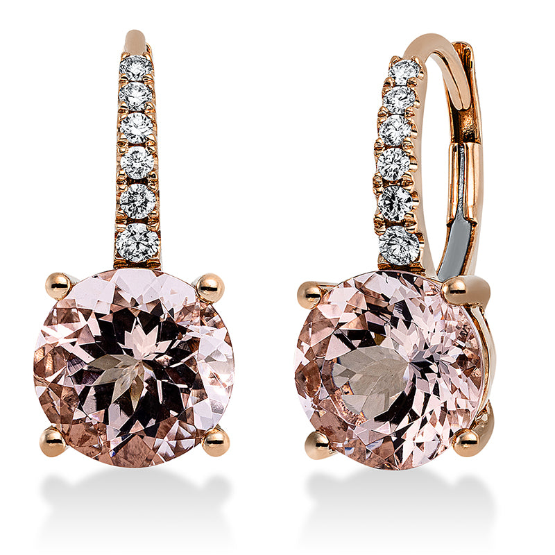 Ohrschmuck mit Morganit  aus 750/-18 Karat Rotgold mit 12 Diamanten 0