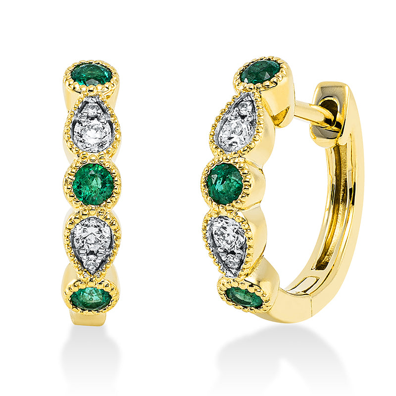 Creolen mit Smaragd  aus 750/-18 Karat Gelbgold mit 8 Diamanten 0