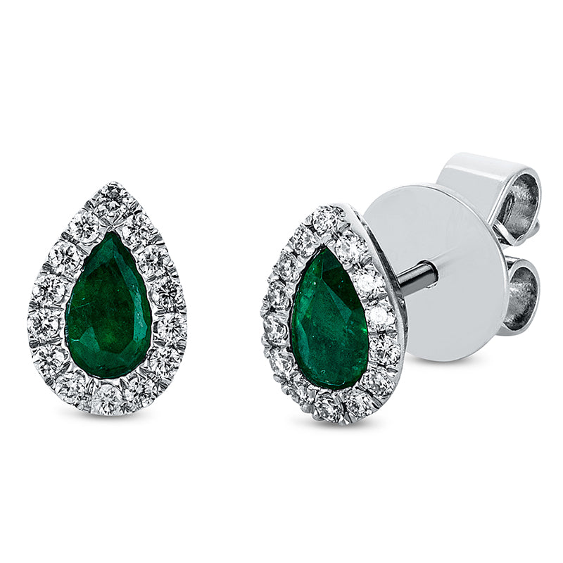 Ohrstecker mit Smaragd  aus 750/-18 Karat Weißgold mit 28 Diamanten 0