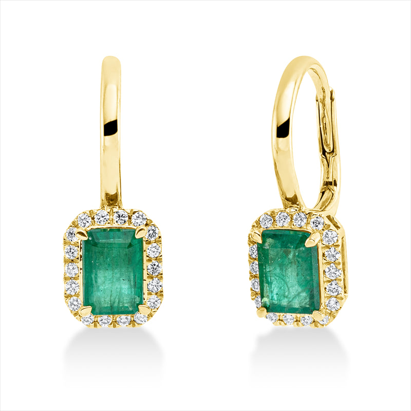 Ohrschmuck mit Smaragd  aus 750/-18 Karat Gelbgold mit 36 Diamanten 0