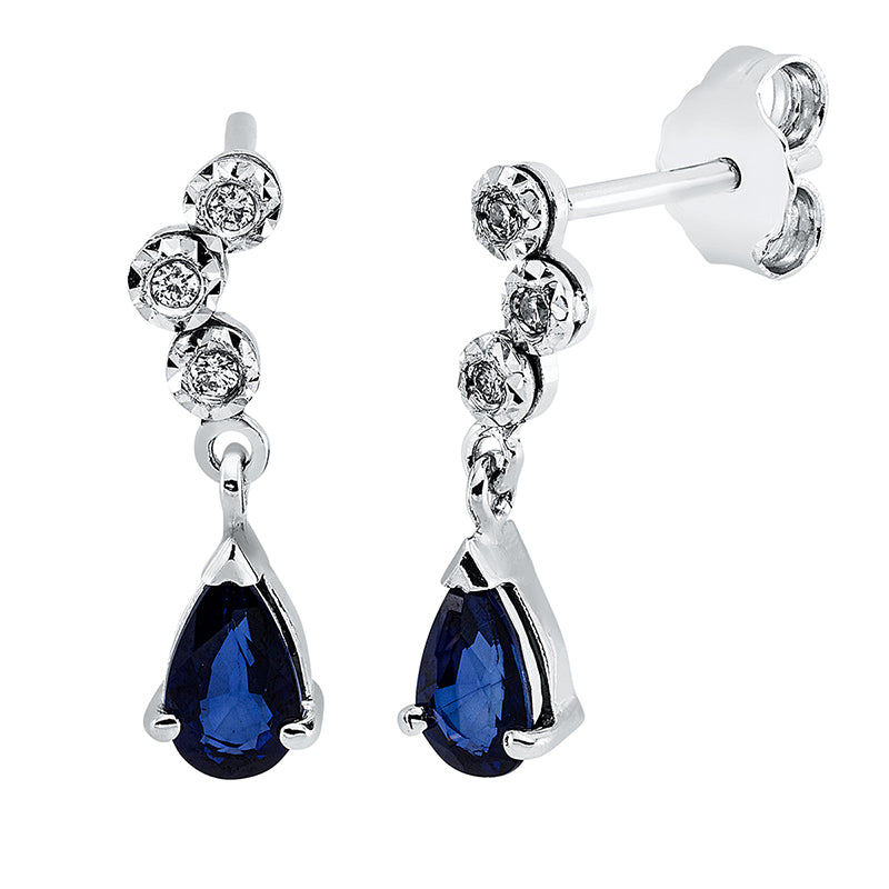 Ohrstecker mit Saphir  aus 585/-14 Karat Weißgold mit 6 Diamanten 0