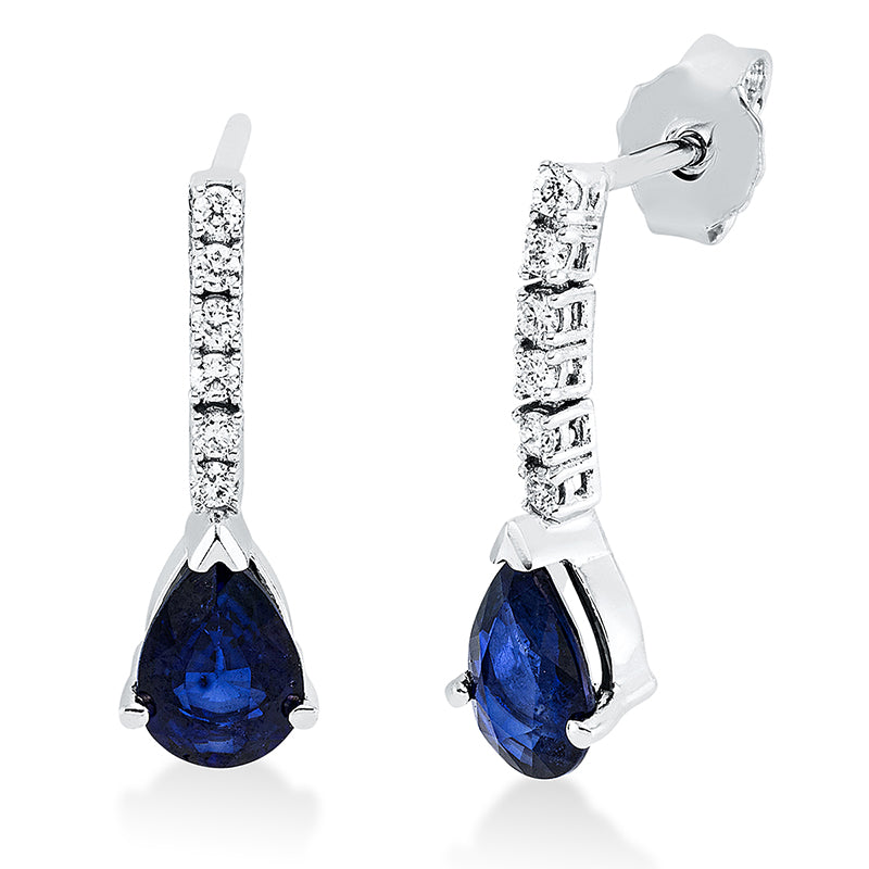Ohrstecker mit Saphir  aus 585/-14 Karat Weißgold mit 12 Diamanten 0