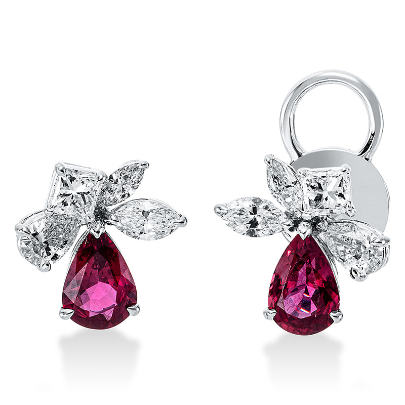 Ohrstecker mit Rubin  aus 750/-18 Karat Weißgold mit 8 Diamanten 1