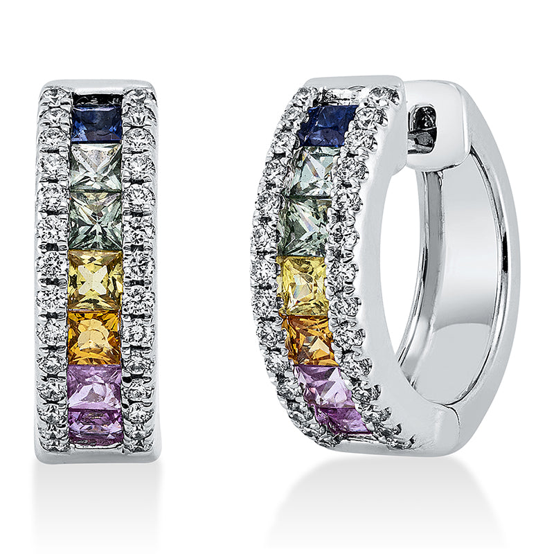 Creolen mit Saphir  aus 750/-18 Karat Weißgold mit 56 Diamanten 0