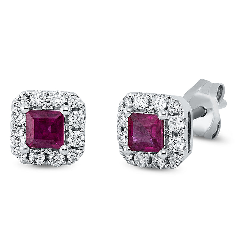 Ohrstecker mit Rubin  aus 750/-18 Karat Weißgold mit 24 Diamanten 0