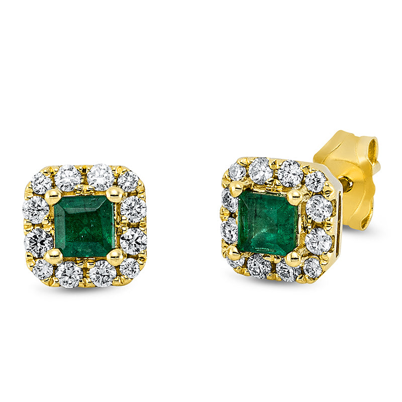 Ohrstecker mit Smaragd  aus 750/-18 Karat Gelbgold mit 24 Diamanten 0