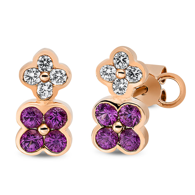 Ohrstecker mit Saphir  aus 750/-18 Karat Rotgold mit 8 Diamanten 0