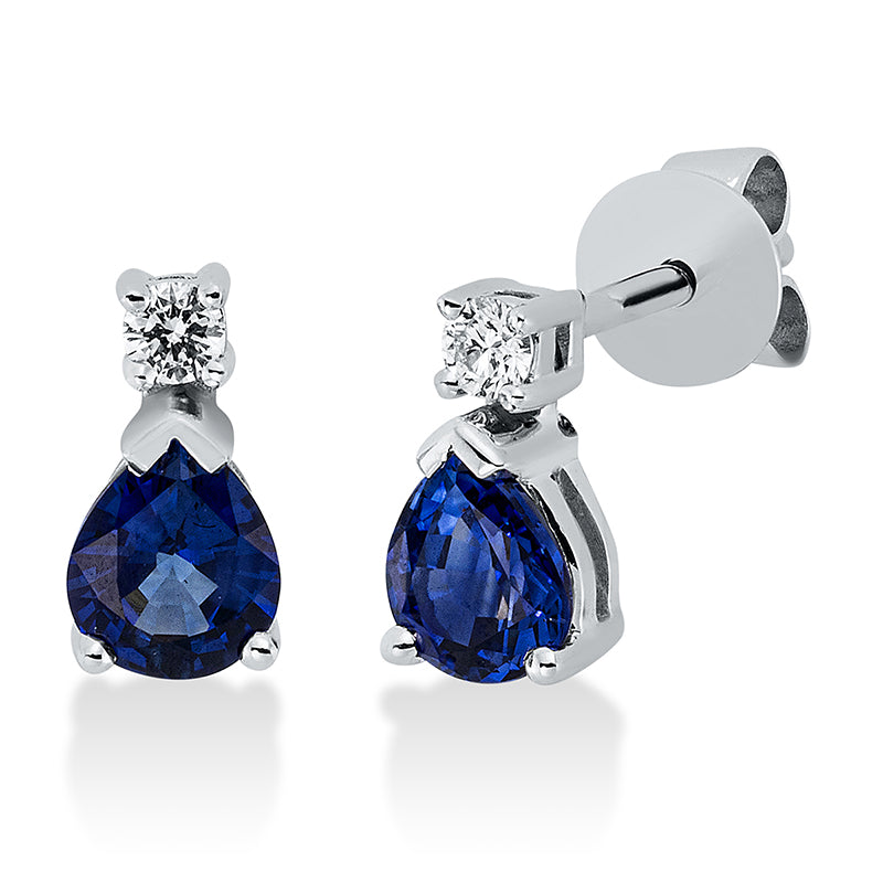 Ohrschmuck mit Saphir  aus 750/-18 Karat Weißgold mit 2 Diamanten 0