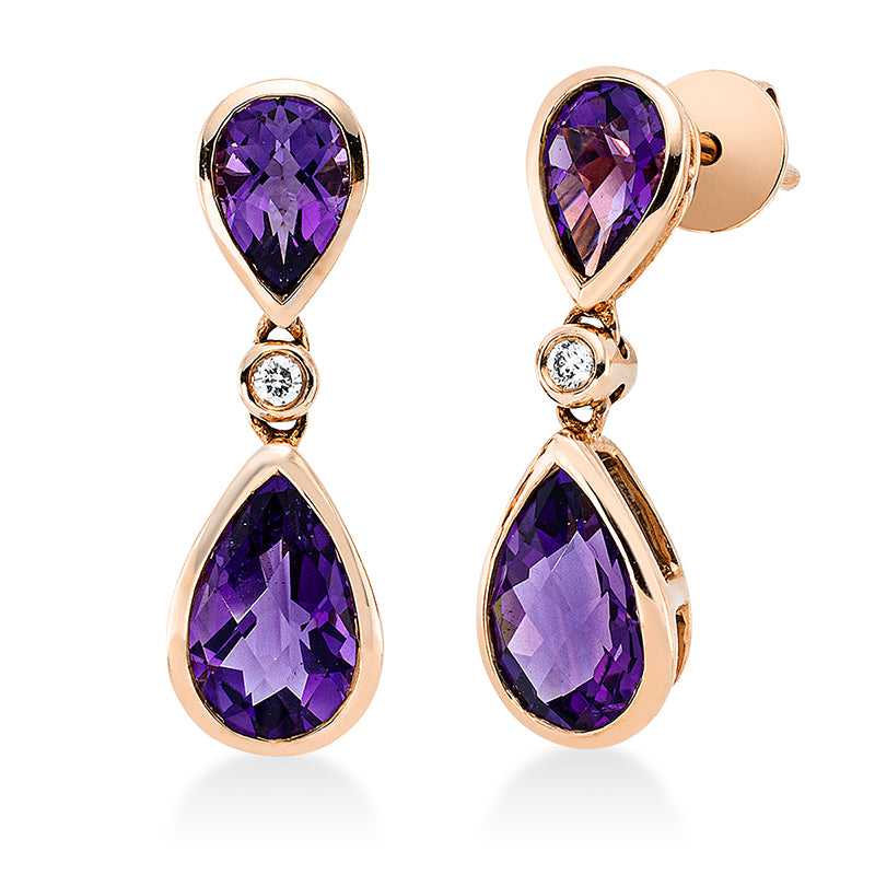 Ohrstecker mit Amethyst  aus 585/-14 Karat Rotgold mit 2 Diamanten 0