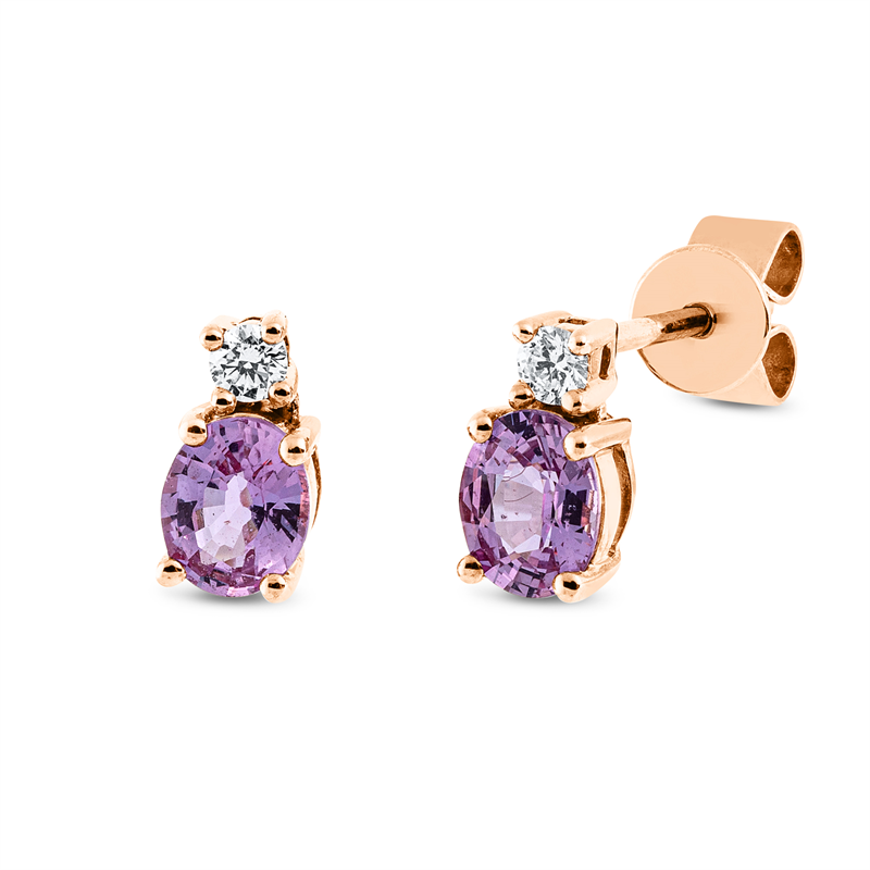 Ohrstecker mit Saphir  aus 750/-18 Karat Rotgold mit 2 Diamanten 0