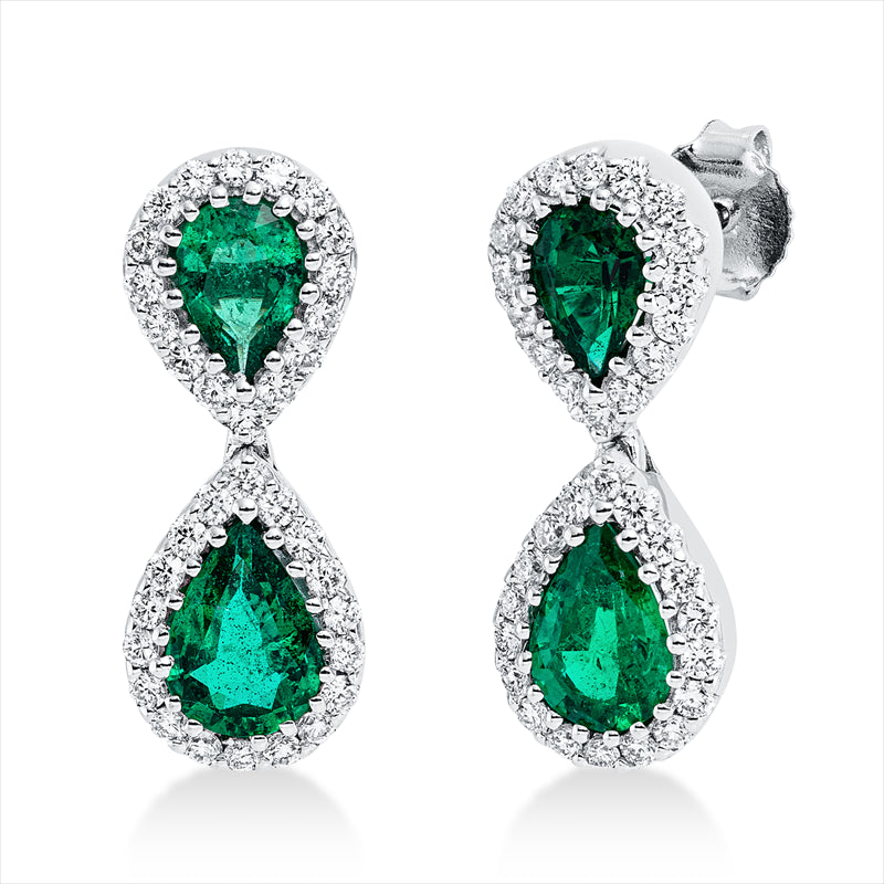 Ohrschmuck mit Smaragd  aus 750/-18 Karat Weißgold mit 64 Diamanten 0