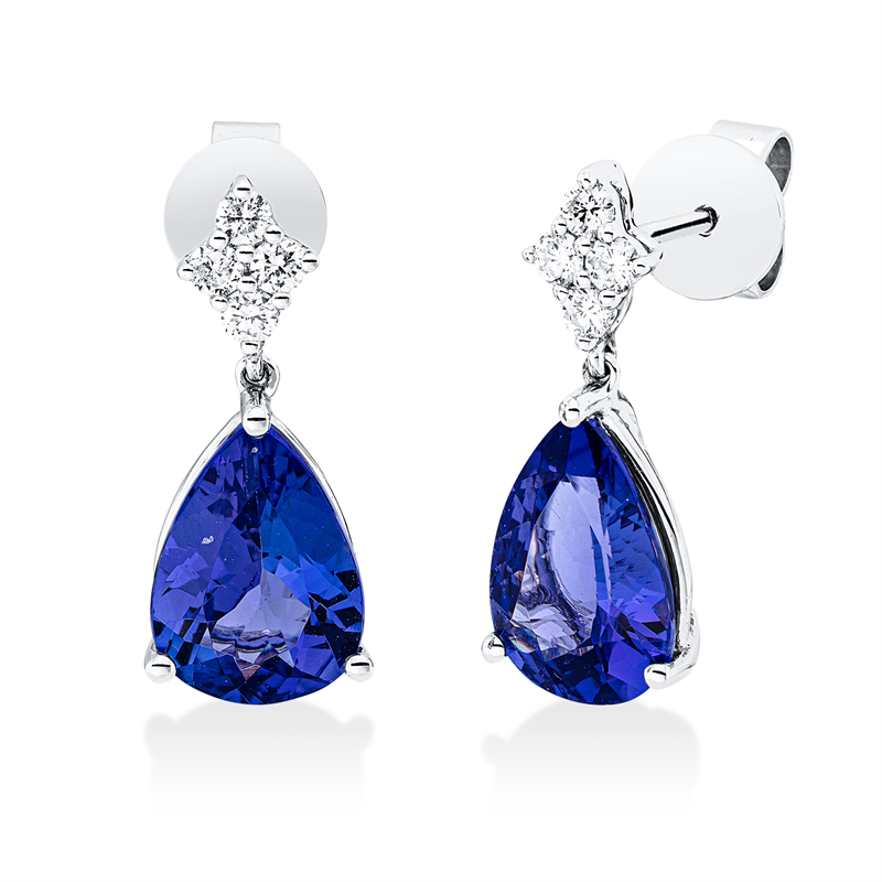 Ohrstecker mit Tansanit  aus 585/-14 Karat Weißgold mit 8 Diamanten 0