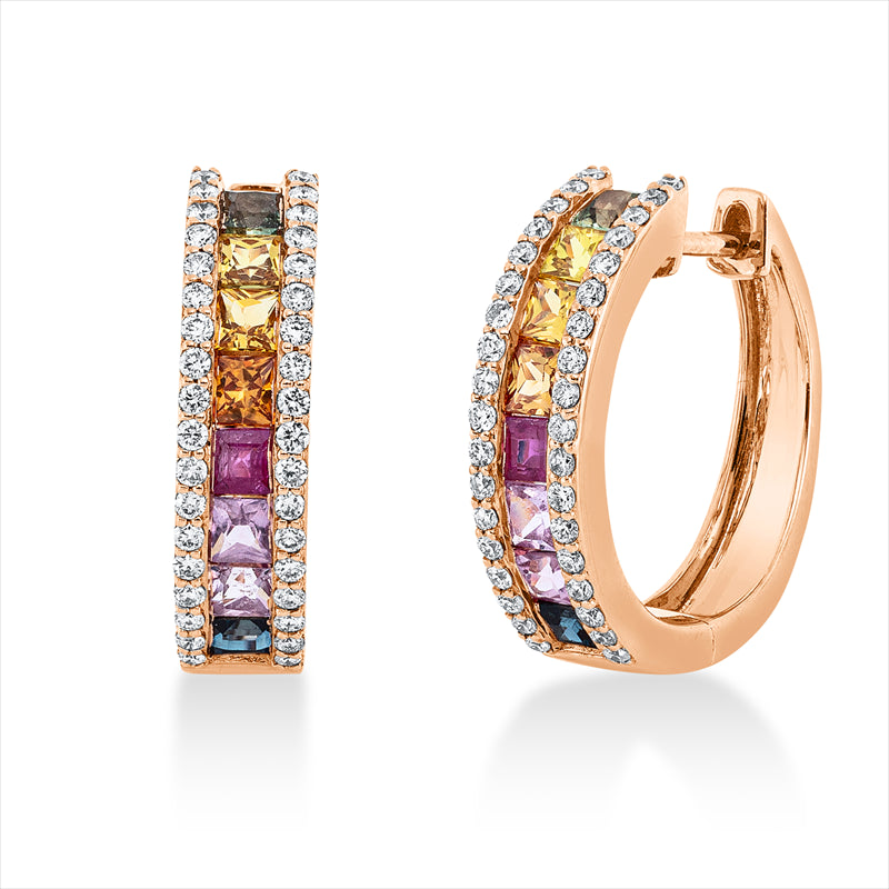 Creolen mit Saphir  aus 750/-18 Karat Rotgold mit 72 Diamanten 0