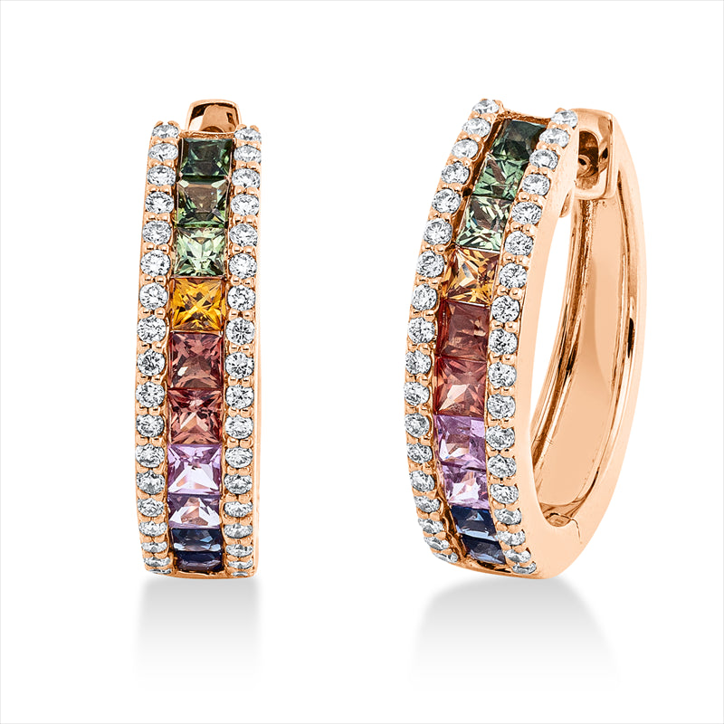 Creolen mit Saphir  aus 750/-18 Karat Rotgold mit 72 Diamanten 0