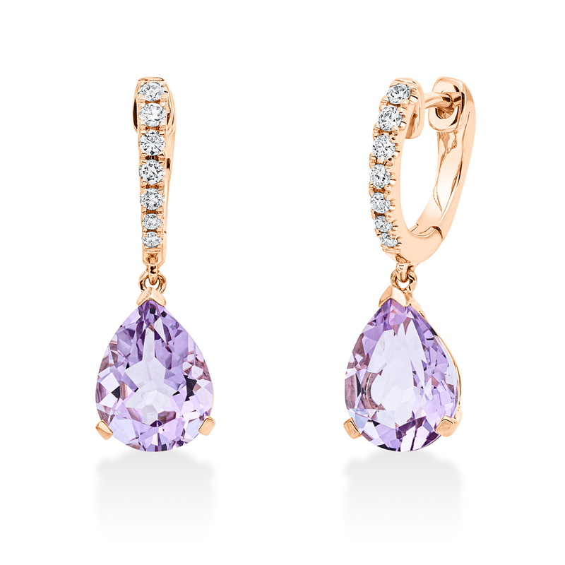 Ohrschmuck mit Amethyst  aus 750/-18 Karat Rotgold mit 14 Diamanten 0