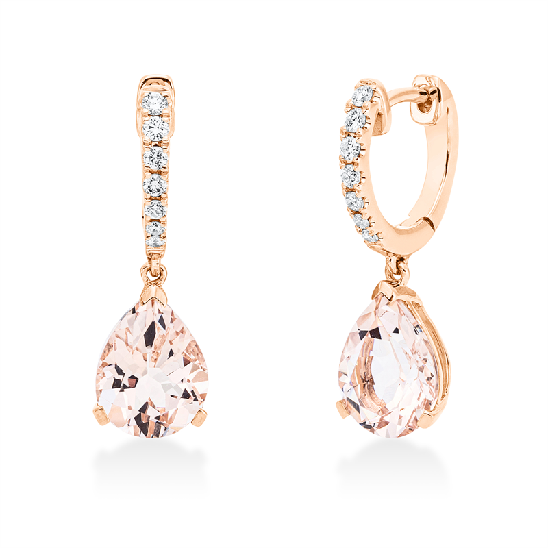Ohrschmuck mit Morganit  aus 750/-18 Karat Rotgold mit 14 Diamanten 0