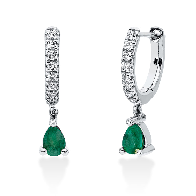 Ohrschmuck mit Smaragd  aus 750/-18 Karat Weißgold mit 16 Diamanten 0